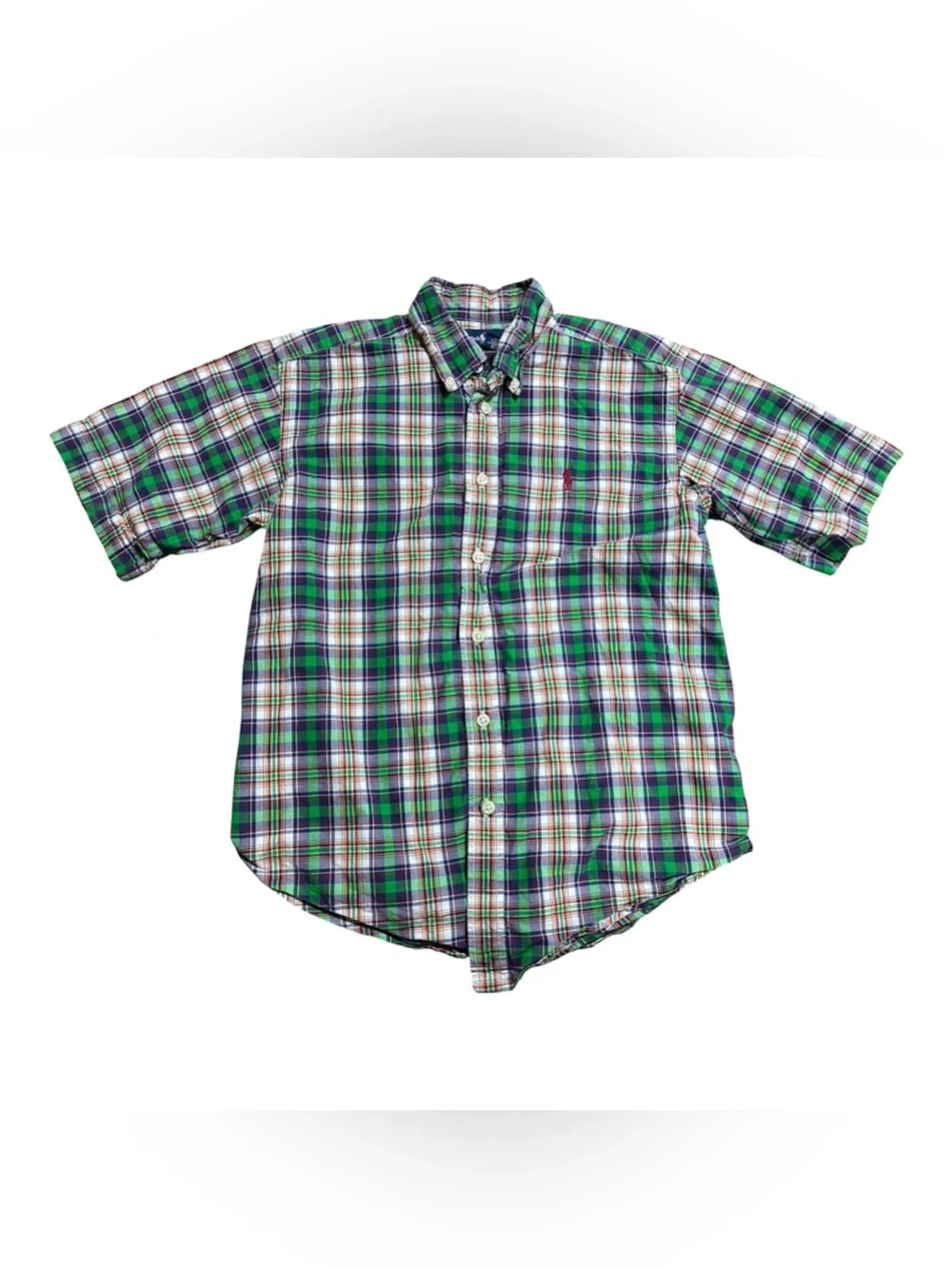 Ralph Lauren Boys Plaid Short Sleeve Button Up, Sz 12/14